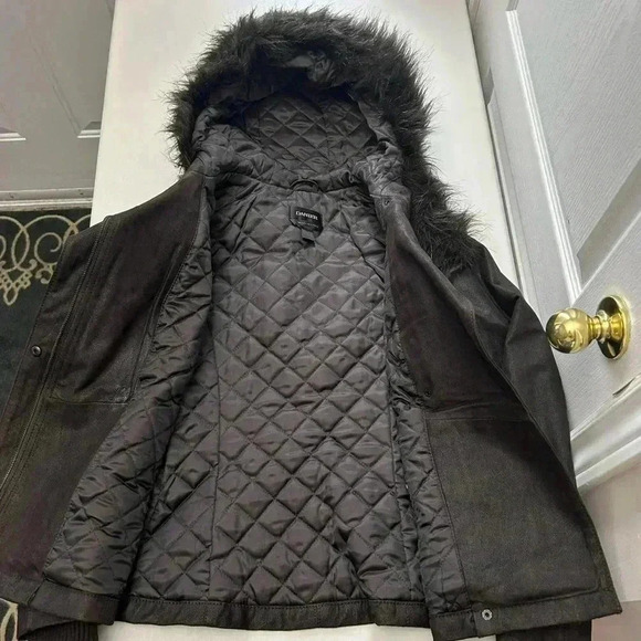 Danier  Suede Bomber Jacket Hooded Faux Fur Trim Chocolate Brown Size 2XS - Picture 8 of 14